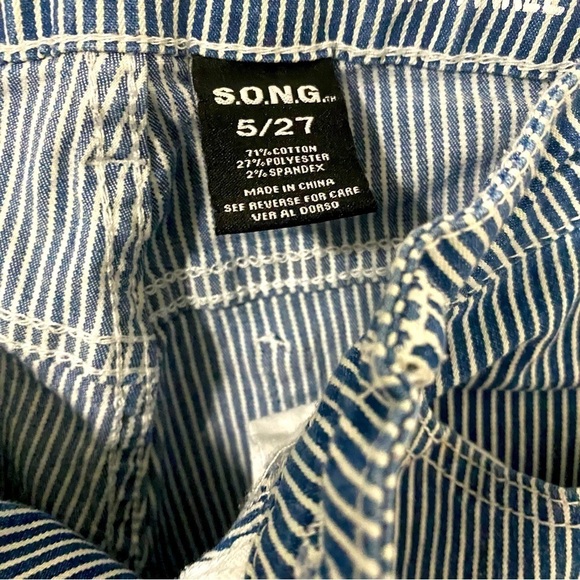 S.O.N.G Curvy High Rise Skinny Ankle Grazer Fringe Hem Pinstripe Jeans Size 5/27 - Picture 4 of 8